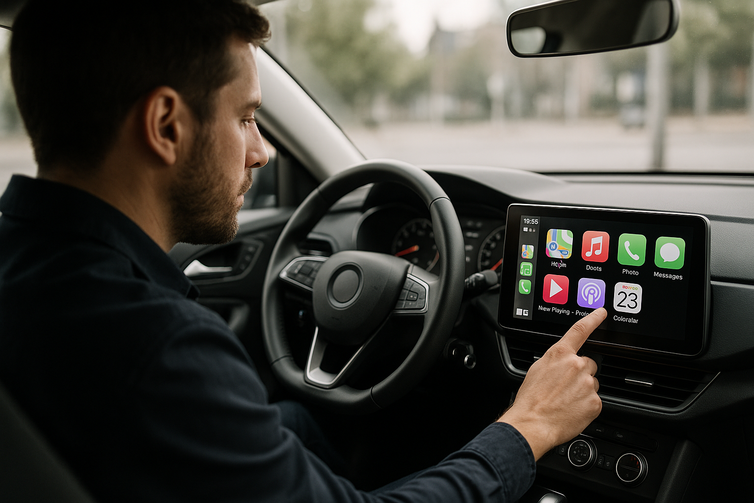 a man using a carplay screen